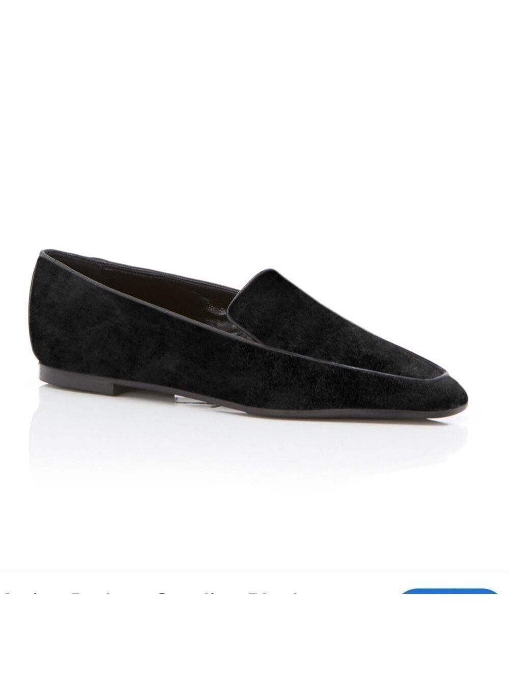 New Marion Parke Caroline Black Suede Square Toe Flat Loafer 10mm Size 6.5
